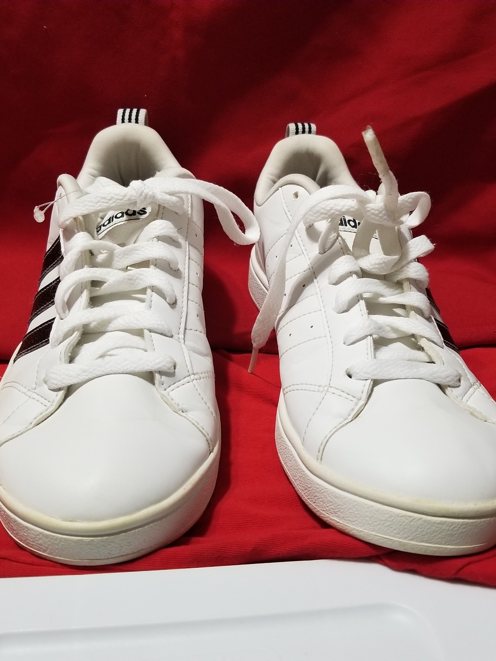 Adidas Adult Size 6 White Neo Baseline Sneakers with Black Three-Stripes